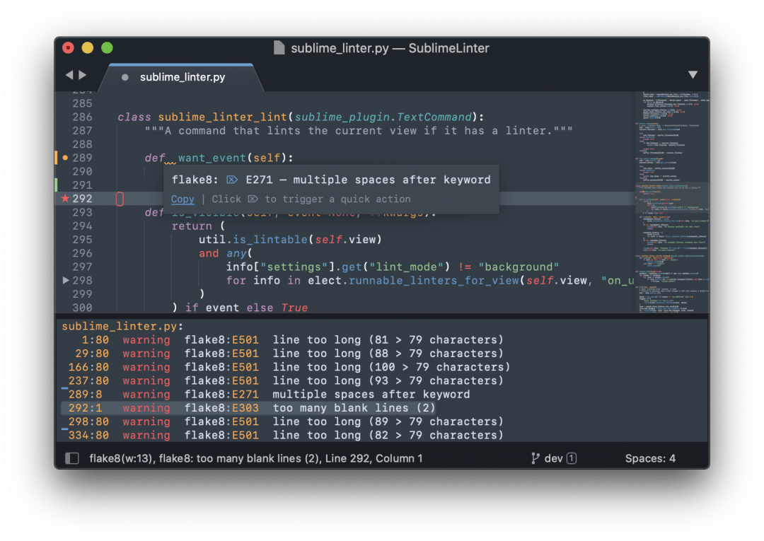 Линтер проверил код и нашёл лишние пробелы и много слишком длинных строк
