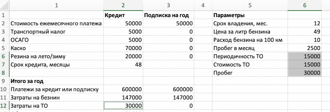 Чтобы посчитать ТО, нужно поступить похожим образом Расчеты в Экселе