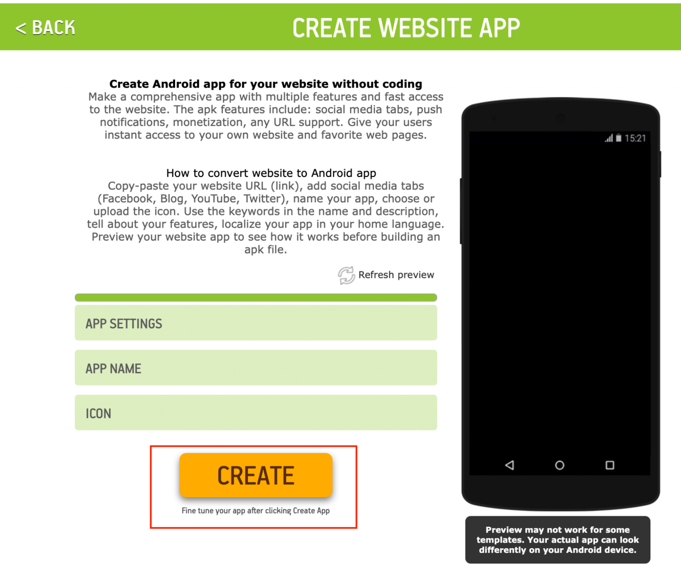 Настройка приложения Делаем из сайта приложение для Android на конструкторе