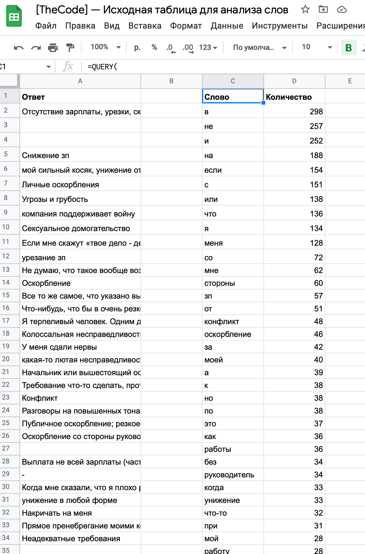 Находим самые популярные слова в опросах
