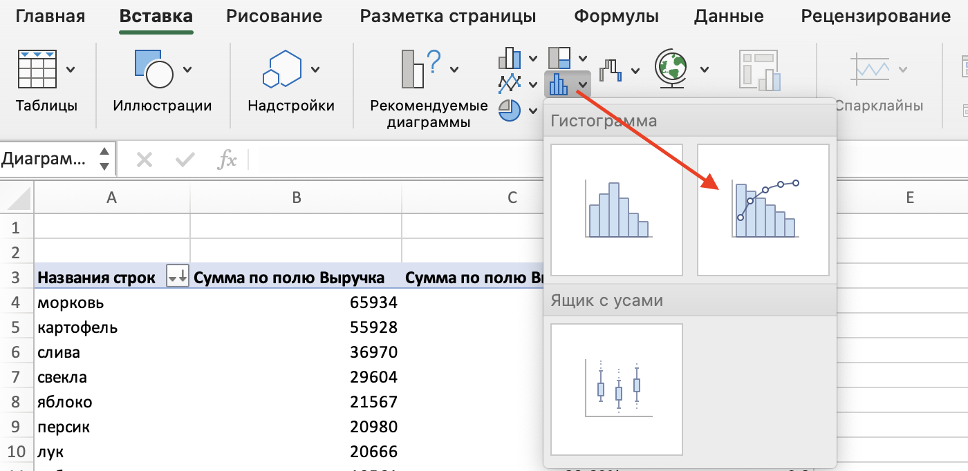 Строим график Парето