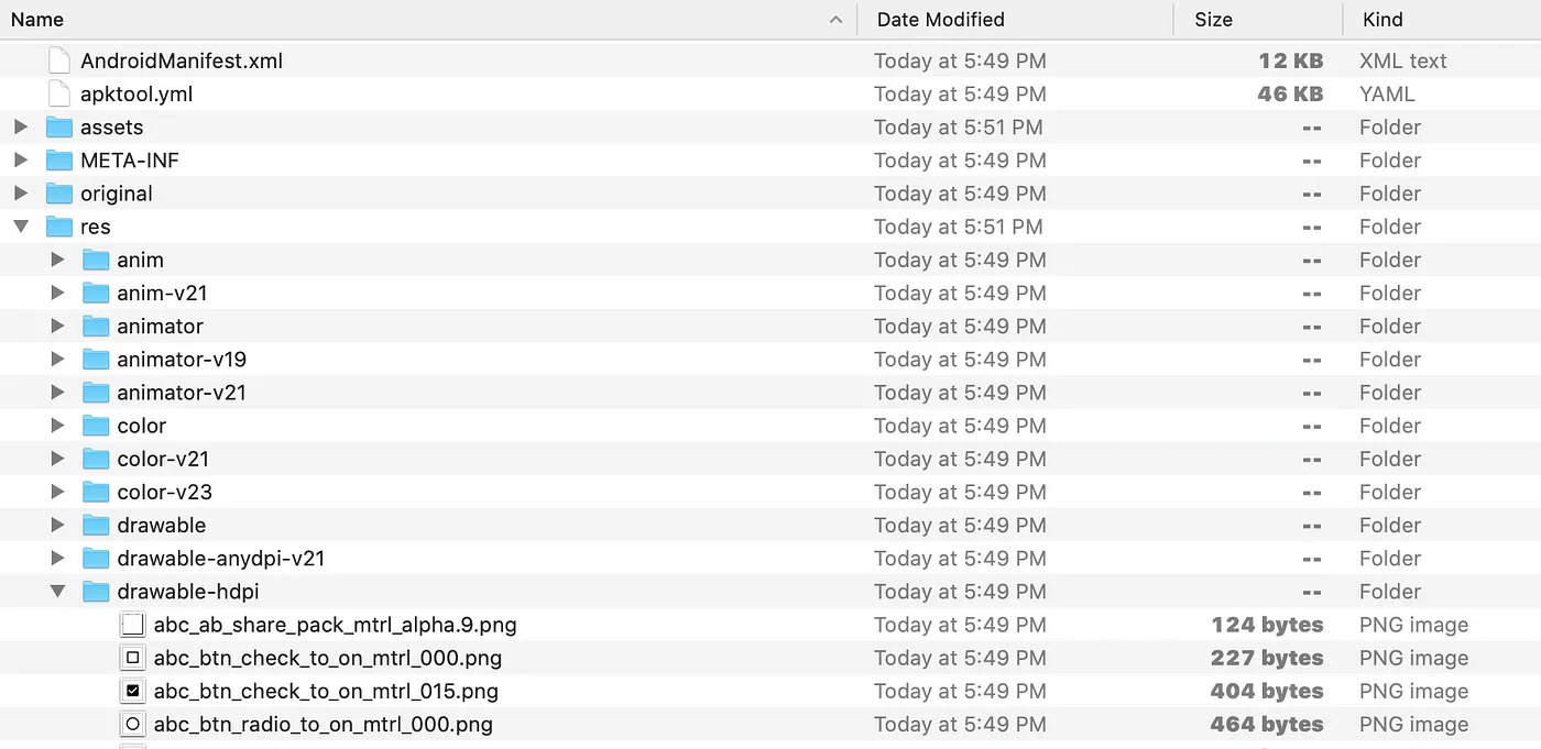 Что внутри файлов и папок внутри APK
