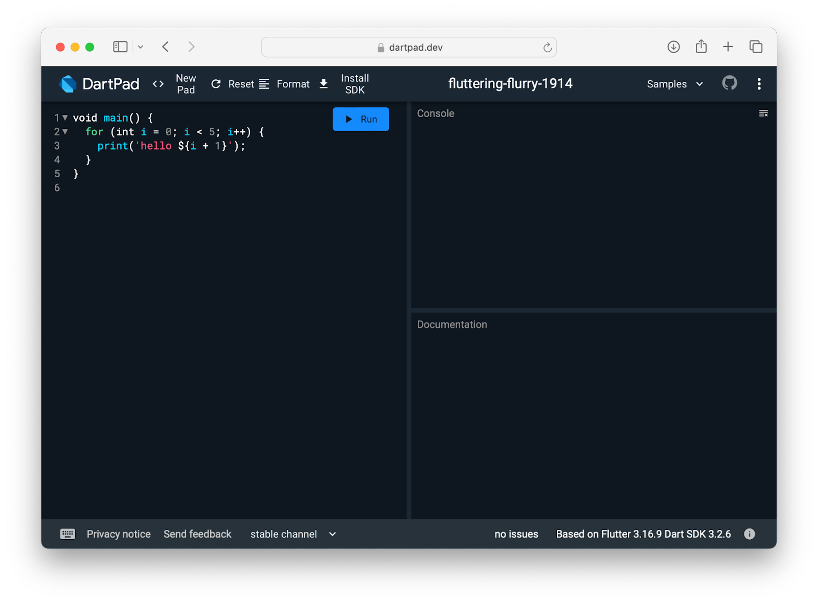 Браузерная среда разработки DartPad