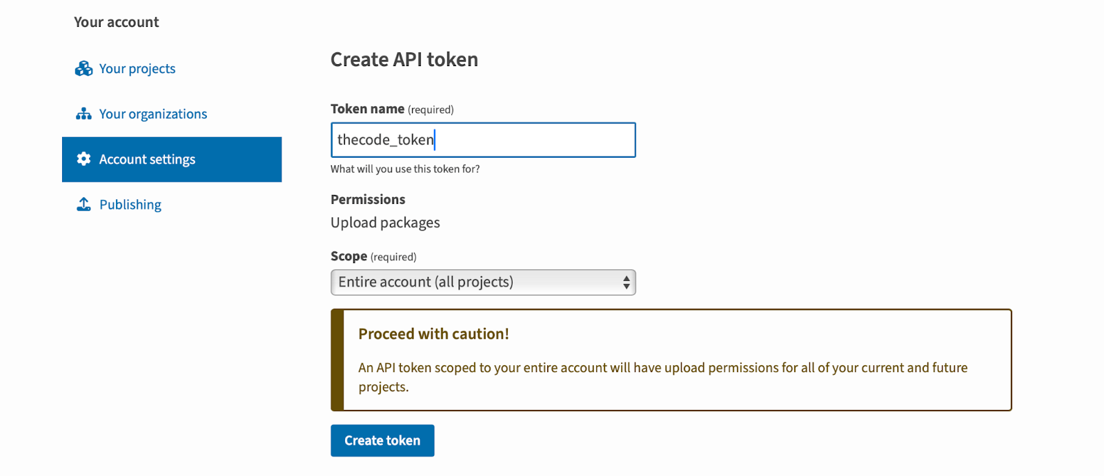 Создаём токен для подписи библиотеки