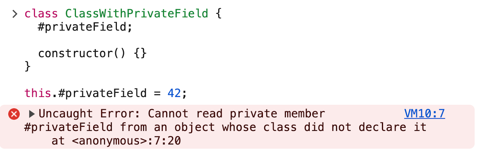 Что означает ошибка Uncaught Error: Cannot read private member from an object whose class did not declare it