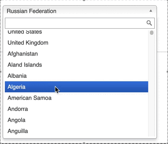 Выпадающий список стран с поиском